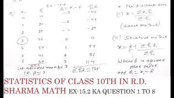 STATISTICS EX-15.2 CLASS 10TH IN R.D. SHARMA MATH QUESTION 1 TO 8 BY BITTU MATH JULANA.