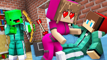 Guard GIRL Feel in LOVE with JJ from SQUID GAME! Mikey Used the ARROWS of LOVE in Minecraft - Maizen