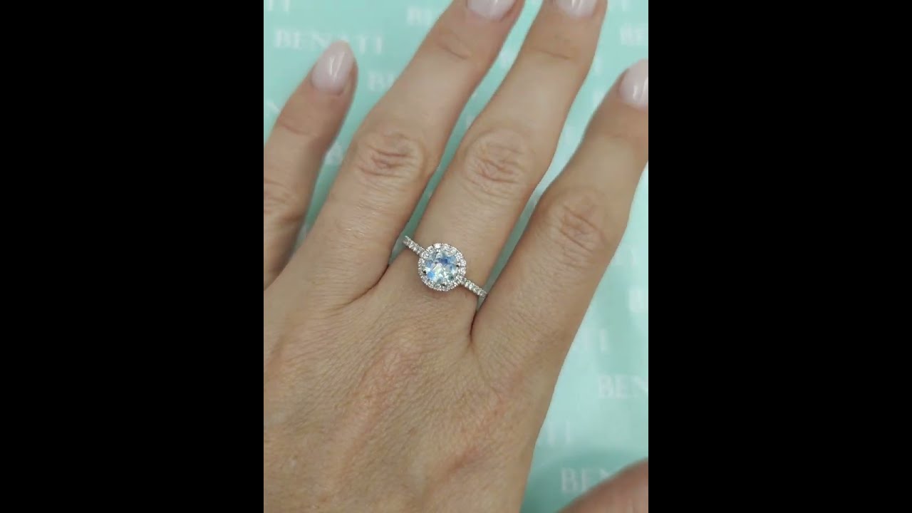 Diamond halo rainbow moonstone engagement ring, Diamond rose gold engagement ring