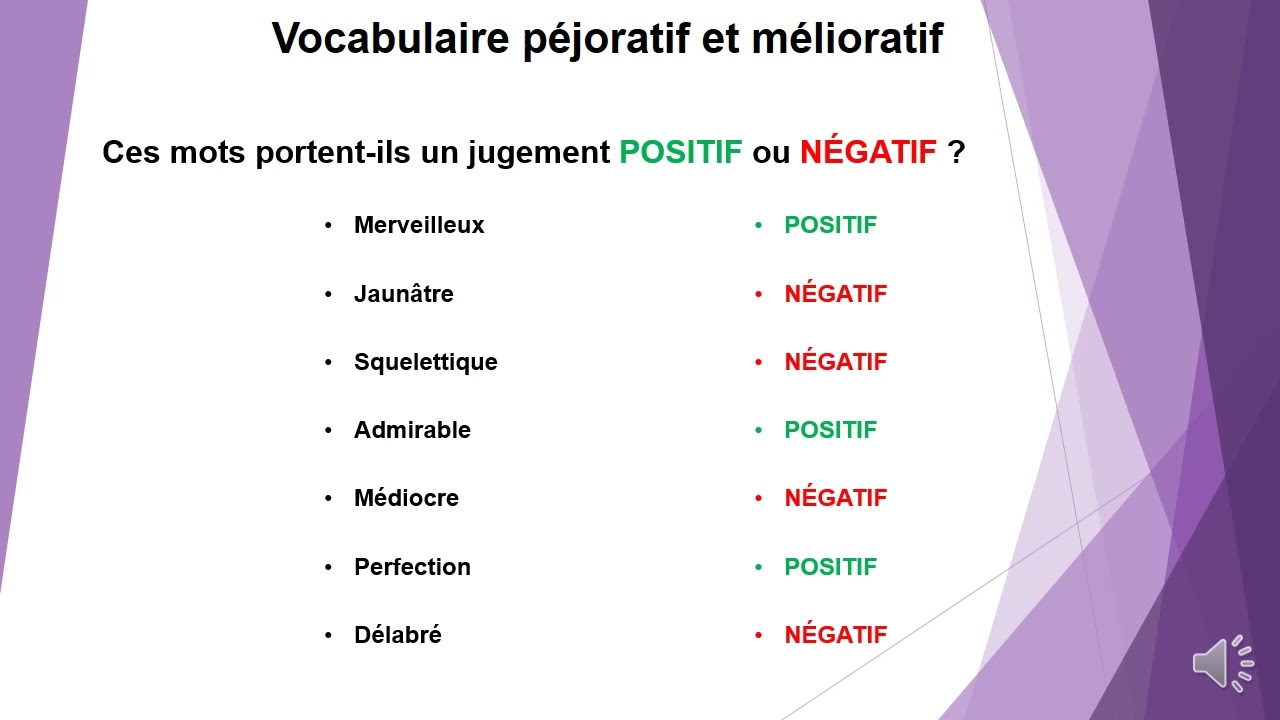 CAPa Français : Vocabulaire péjoratif et mélioratif
