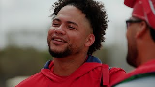 Cardinals' Willson Contreras works at first base during spring training