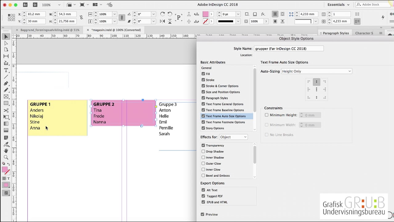 Nyhed i InDesign CC 2018: Fast bredde og højde i Object Styles - YouTube