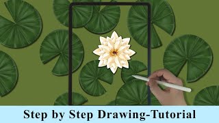 Water Lily Flower iPad Procreate Drawing - Step by Step Drawing Tutorial screenshot 4