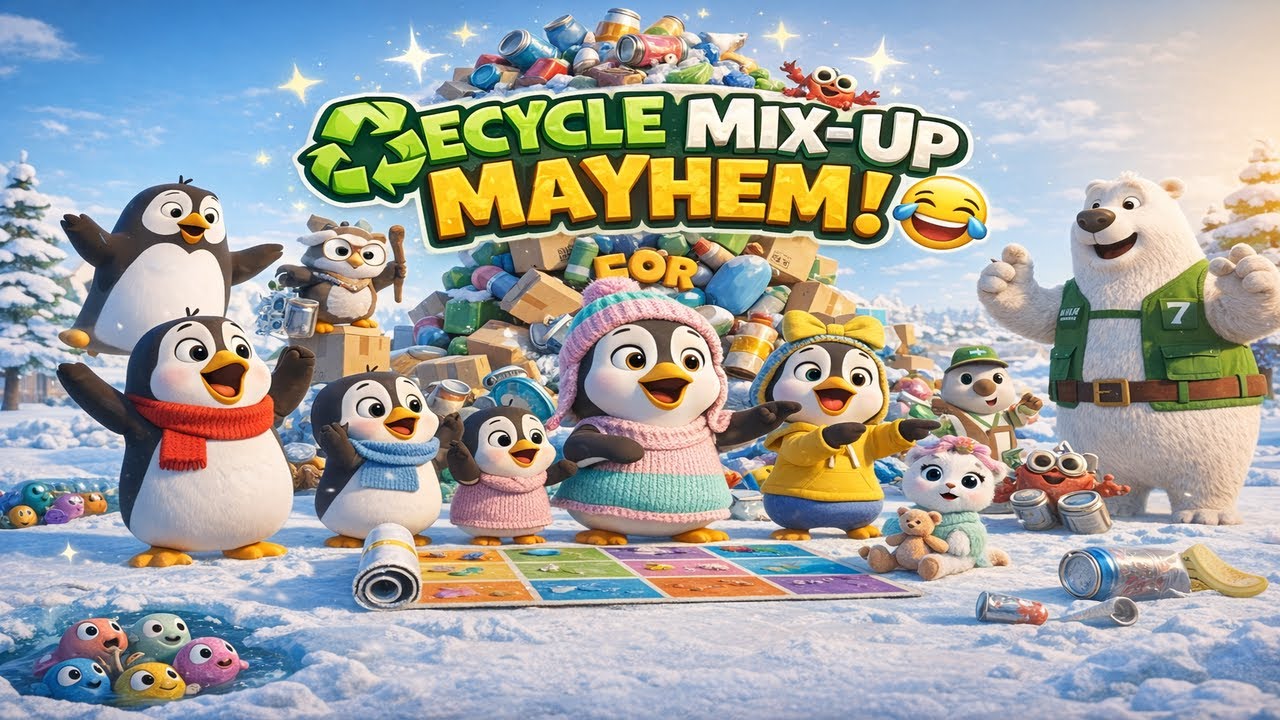 Recycle Mix Up Mayhem ♻️😂  Penguin Family Learn Recycling  Funny Cartoon for Kids