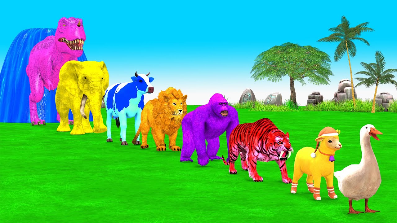 Paint Animals Duck Tiger Gorilla Lion Cow Elephant Dinosaur Fountain Crossing Animal Game New