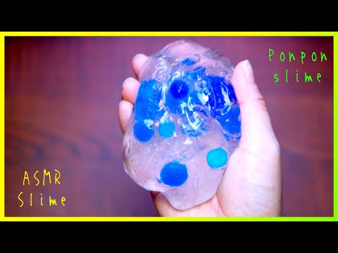 PONPON Slime ASMR (No Talking)クリアスライムと青いポンポン・슬라임・史萊姆・音フェチ