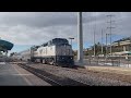 Amtrak 580-27 flies through Sorrento Valley before meeting Amtrak 587-27. Amtrak 587 flies through.