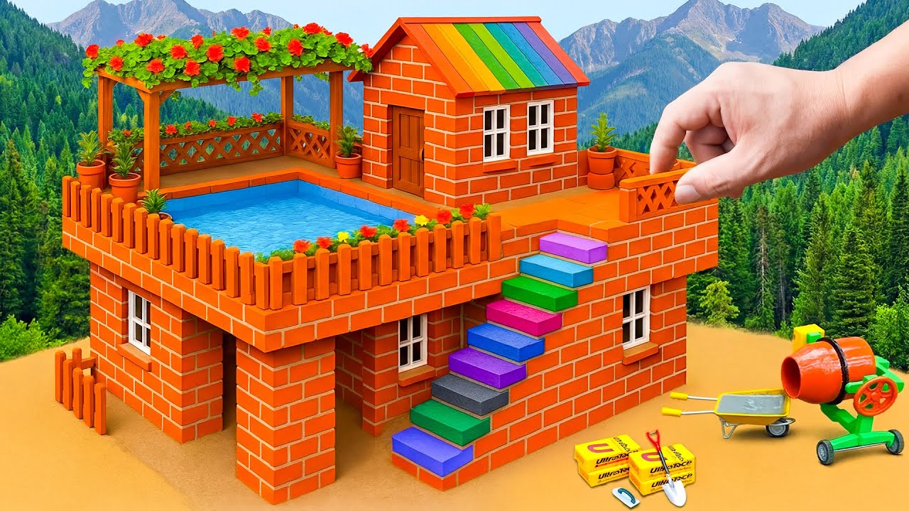 DIY mini truck | How to Build a Luxuy Mini Pool Brick House | Science Project