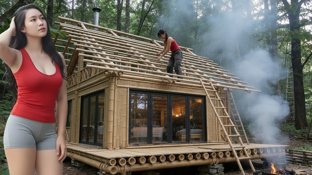 Building a Bamboo Survival House in the Forest | Full Timelapse
