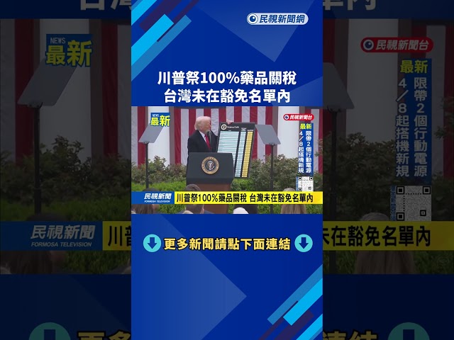 川普祭100％藥品關稅　台灣未在豁免名單內－民視新聞