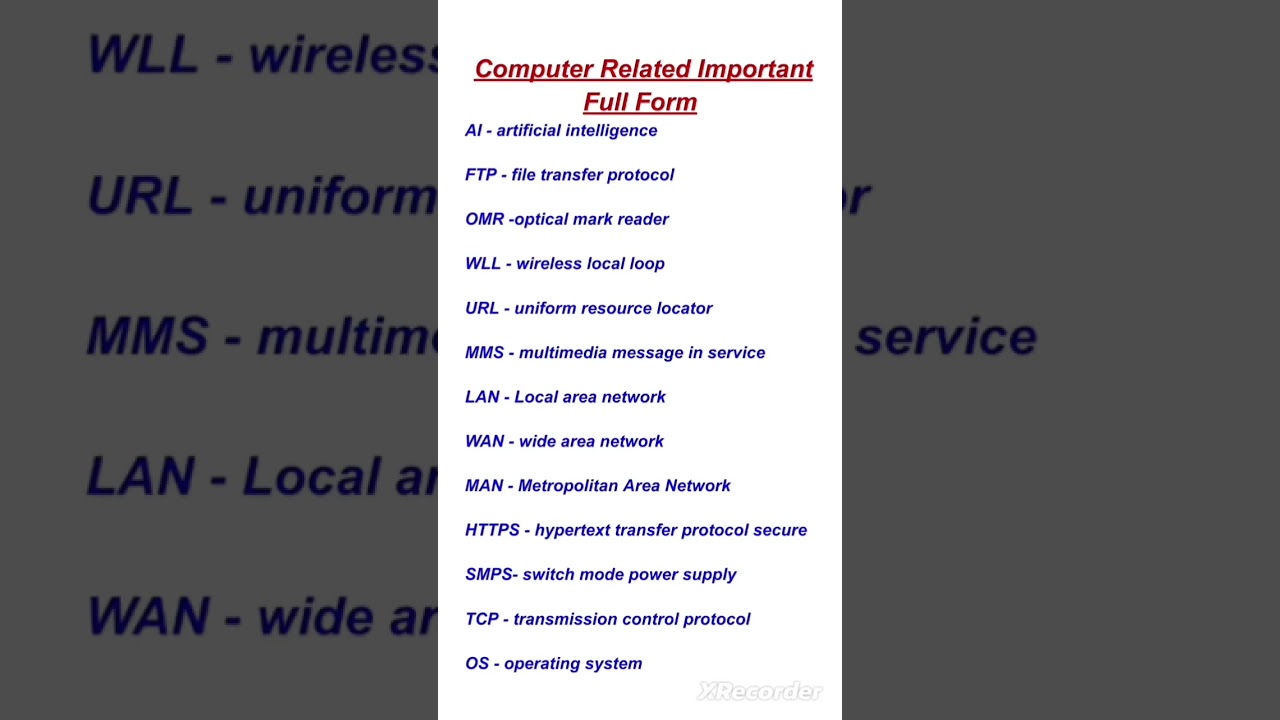 ful form | computer full form | FTP  | OMR | https| URL | LAN | mms |TCP | os | short |shorts