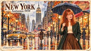 Rainy New York in Autumn ☔ Cozy Vintage Jazz & 1950s Music | Watercolor Journey screenshot 4