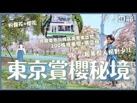 在地人推薦！2個東京賞櫻秘境🌸搭都電荒川線出發！200棵枝垂櫻還看得到晴空塔 & 粉蝶花與櫻花交織｜尾久之原公園 舍人公園｜日本東京旅遊 4K VLOG