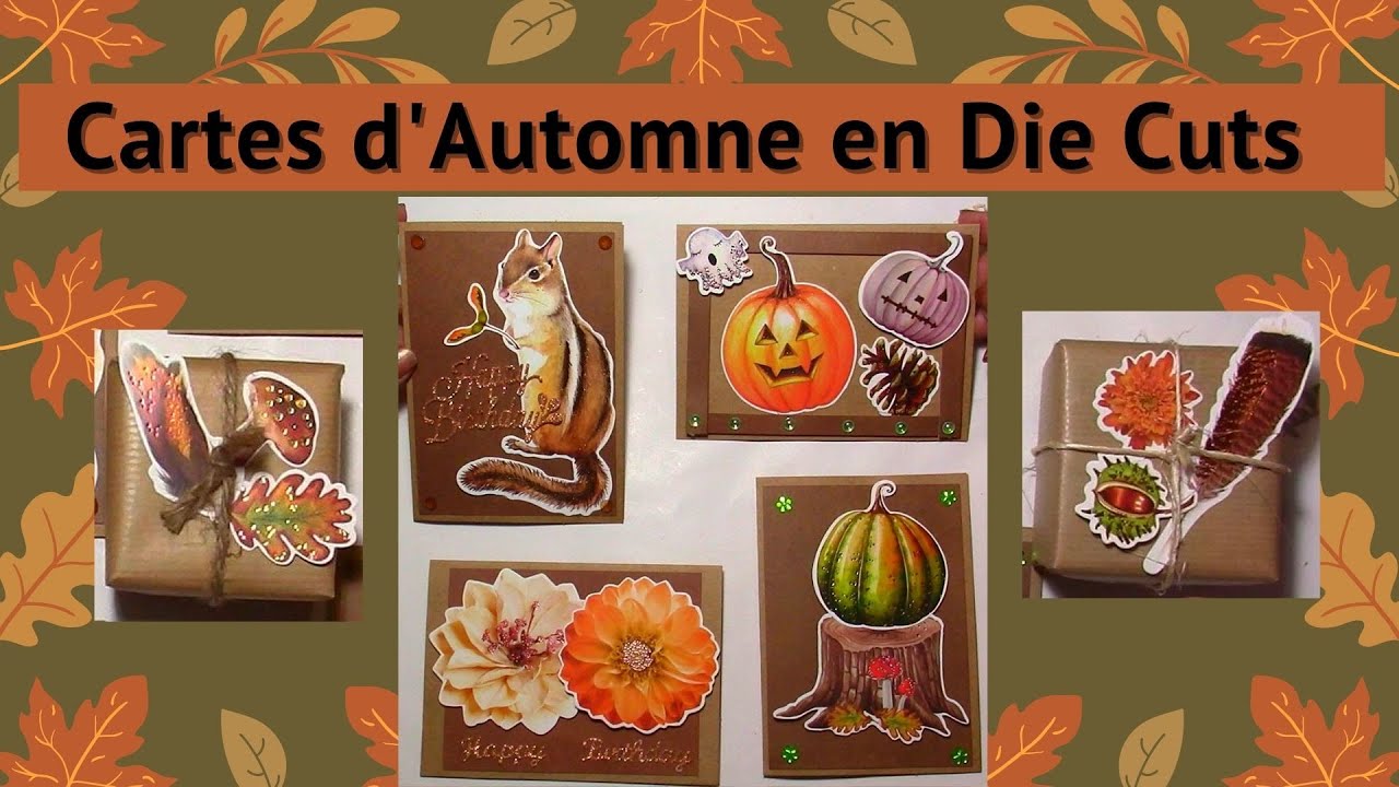 🍄 4 Cartes D'Automne avec Images Prédécoupées (Die Cuts) d'Action 🍄