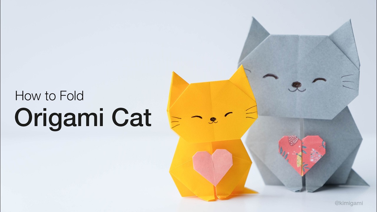Cute Origami Cat with Heart Tutorial (Kimigami)