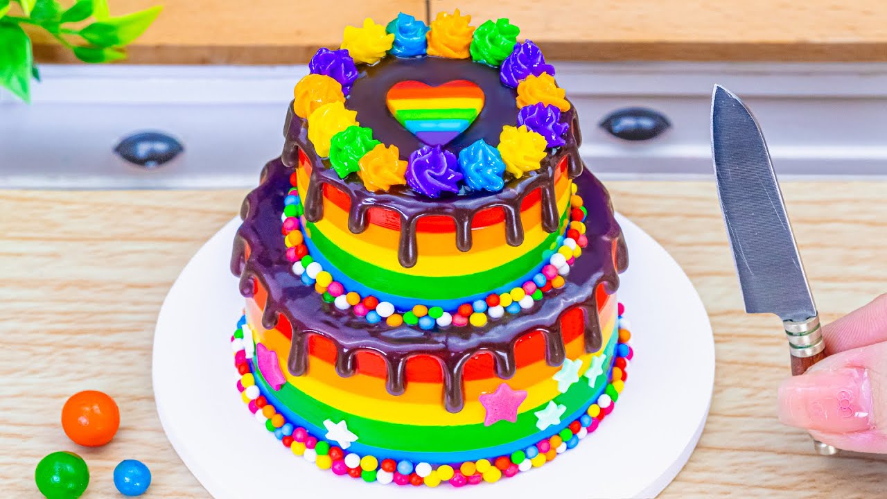 Mini Rainbow Cake Recipe With Chocolate 🌈 Satisfying Miniature Rainbow ...
