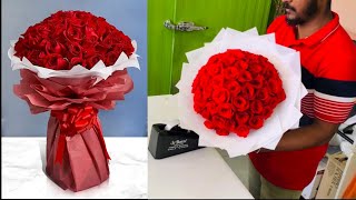 How To Make beautiful Flower Bouquet|| 50 Red Rose Bouquet Wrapping Technique||​⁠@elegantflowers