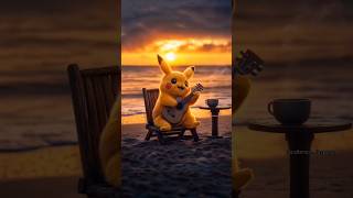 Pikachu playing guitar with hot tea in the beach on cool day #cutepikachu #winter#music #shortviral screenshot 2