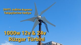 12v 24v 1000w ruzgar turbini inceleme ve kurulumu youtube