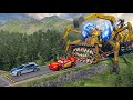 Big &amp; Small McQueen &amp; Police Car vs Zombie Mack,Giant Water Pit &amp; Hammer Downhill Race –BeamNG.drive