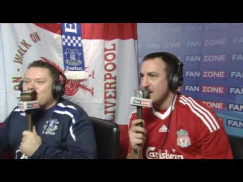 Highlights of all the action in the FanZone booth as Everton take on Liverpool in the Merseyside derby. Micky Houghton (Everton) and Hymy Fisher (Liverpool) do business