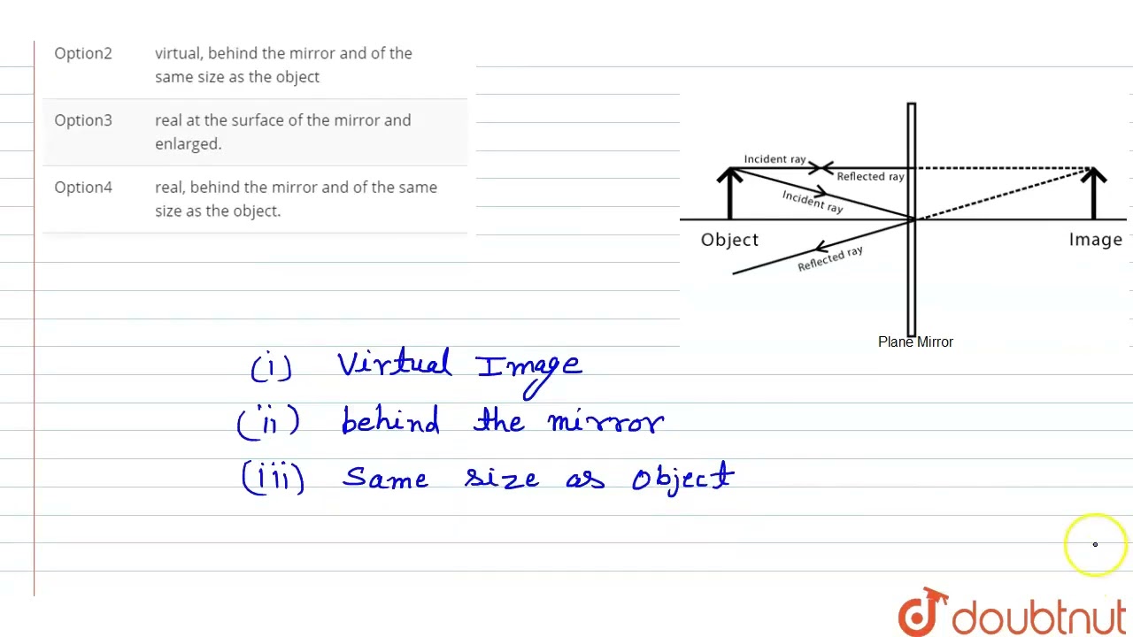 Image formed by a plane mirror is | CLASS 8 | LIGHT  | PHYSICS | Doubtnut