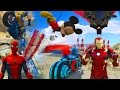 SUPERHEROES Water Jumping Challenge On Motorbikes w Spiderman, Hulk, Iron Man. Funny Kids Video