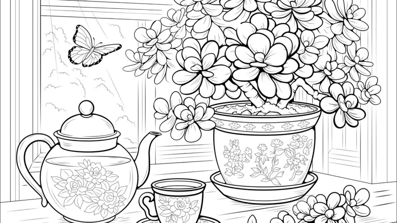 Tea & Tranquility Calming Window View Zen Color Paint by Number Online app 