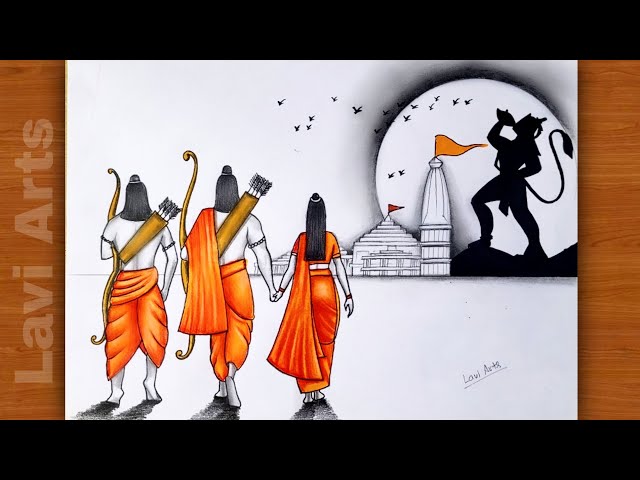 Ramnavami special Drawing and painting of Lord Ram, lakshman, Maa Sita &  Hanumanji/ Ramayan special | Book art drawings, Book art, Easy drawings