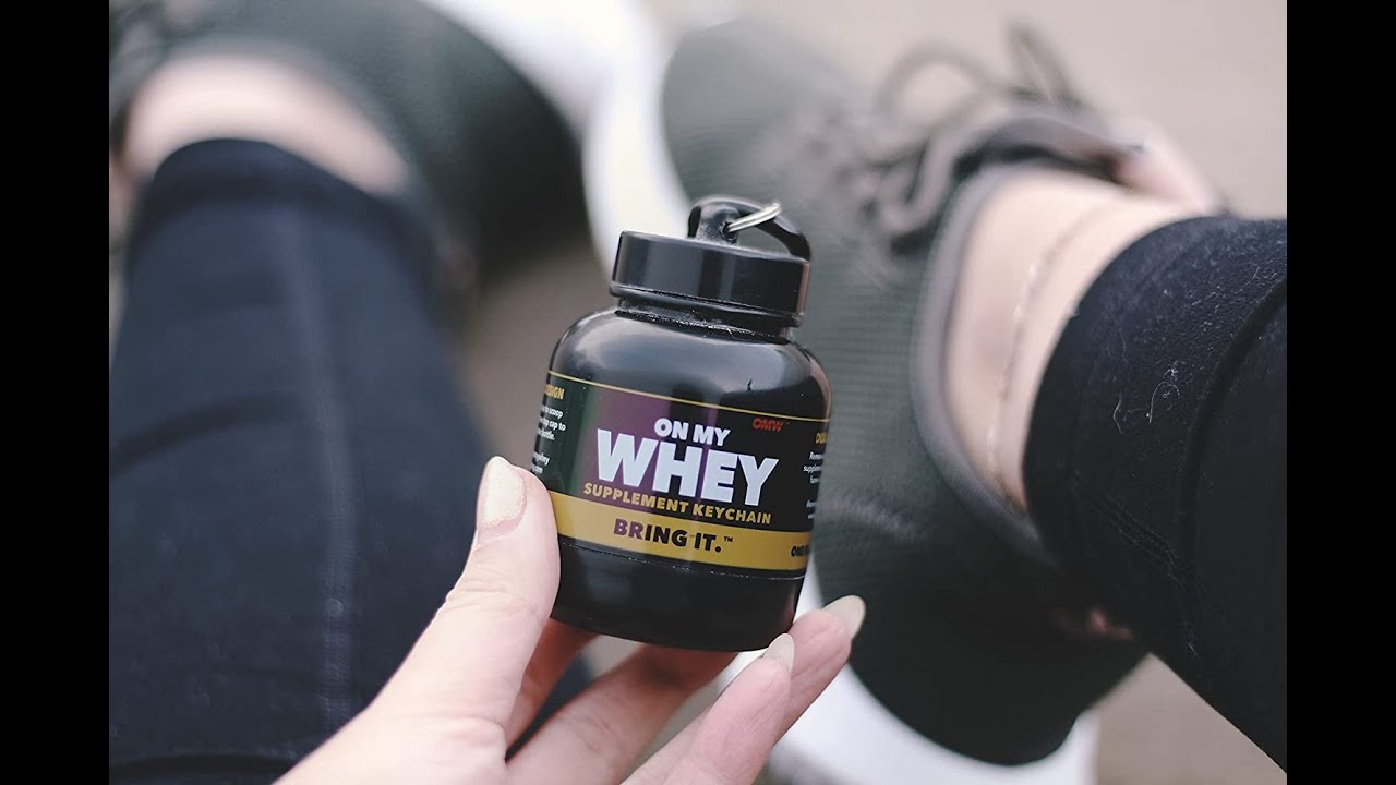 OnMyWhey   Protein Powder  Funnel Keychain 