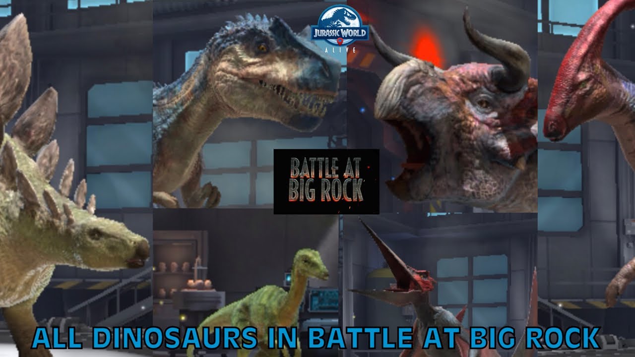 All Dinosaurs In Battle At Big Rock - Jurassic World Alive - YouTube