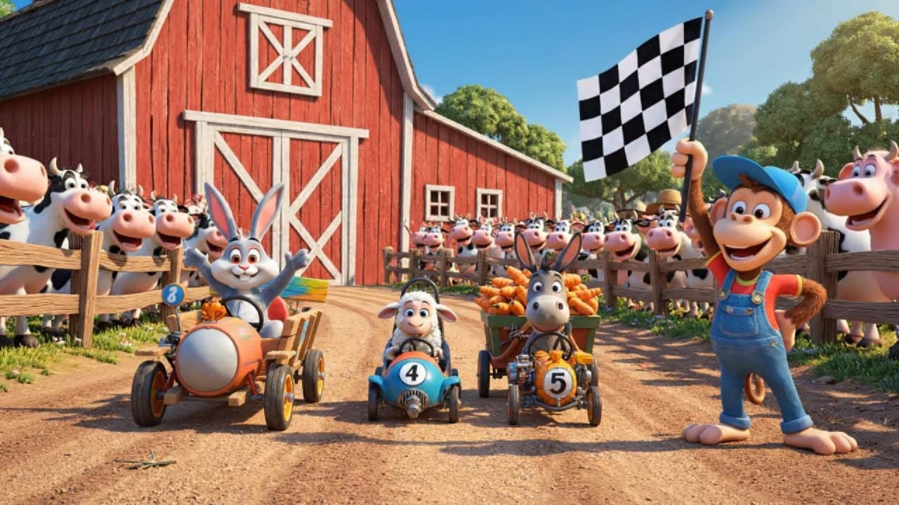 Farm Track Challenge – Baby Monkey’s Summer Racing Adventure | Kids Storytime