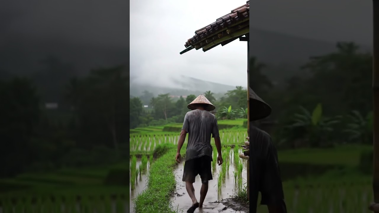 Timeless tranquility in rural Indonesia — where the rain kisses the rice fields, and the echoes of