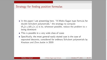 Matt Samuel, (part 2) "A Molev-Sagan type formula for double Schubert polynomials"