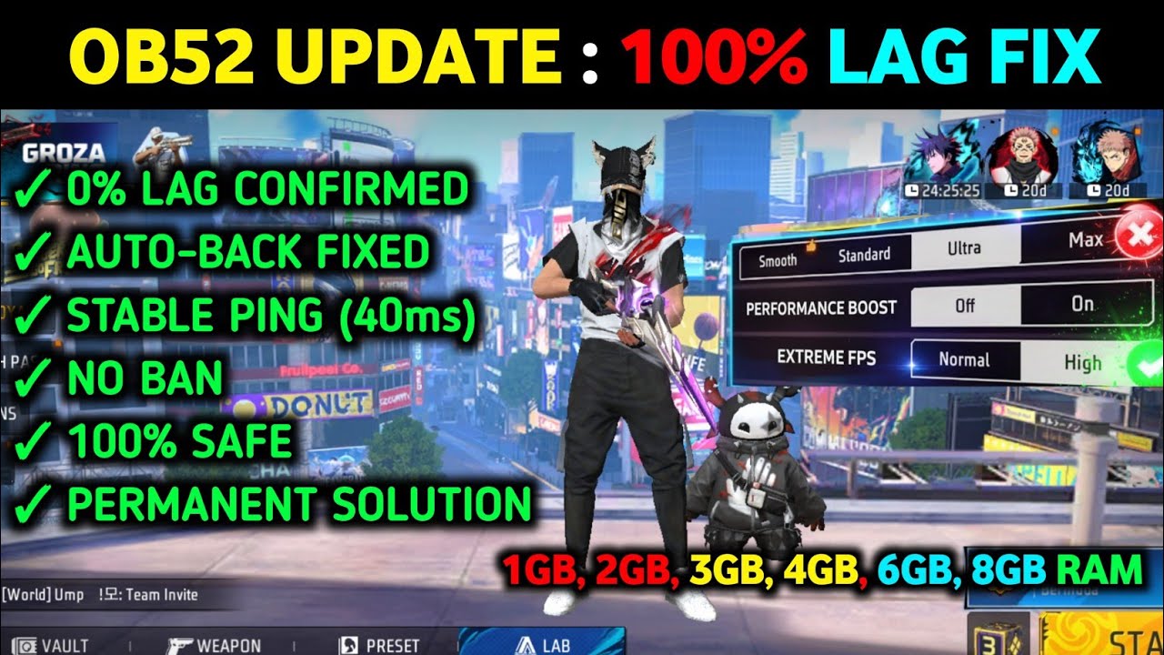 Ob52 Update OB52 UPDATE LAG FIX 100% WORKING ⚡ BEST SETTINGS FOR 2GB 3GB 4GB RAM ...