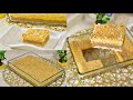الحلى الذهبي من الحلويات البارده من غير فرن او بيض او كريمه Roasted Milk Sweet Golden Sweets 