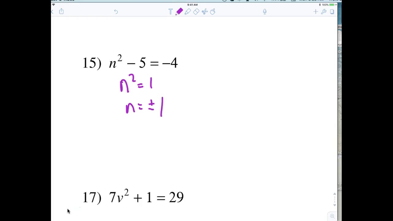 Algebra 1 Solving quadratics by taking the square root odds - YouTube
