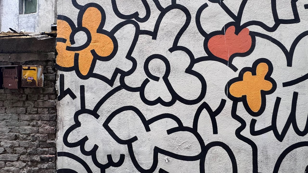 Urban Ornament: Abstract Floral Mural in the City Space. 