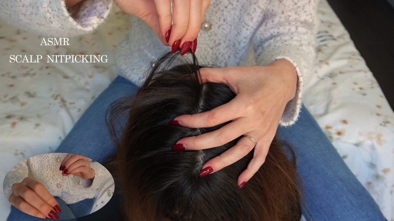 asmr scalp check - nitpicking and fast nail tapping - no talking
