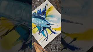Blue Marlin Acrylic Painting 2024 Fishing Abstract Paint Art Tutorial Canvas
