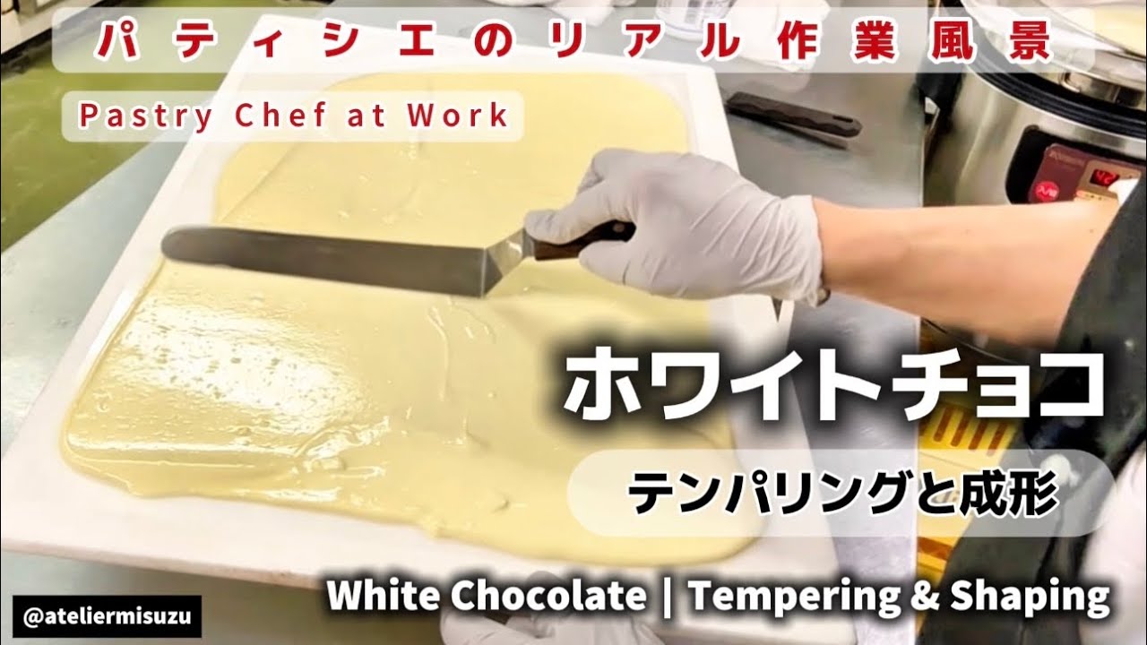 パティシエのリアル作業風景｜ホワイトチョコのテンパリングと成形作業Pastry Chef at Work｜White Chocolate Tempering & Shaping 