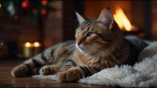 Sleep in Cozy Winter Ambience | Relaxing Purring Cat with Crackling Fire Sounds | Stress Relief