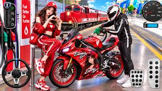 Red New Bike Vs Bullet Red Train 3D Driving Class android game play video || Bike Games screenshot 3