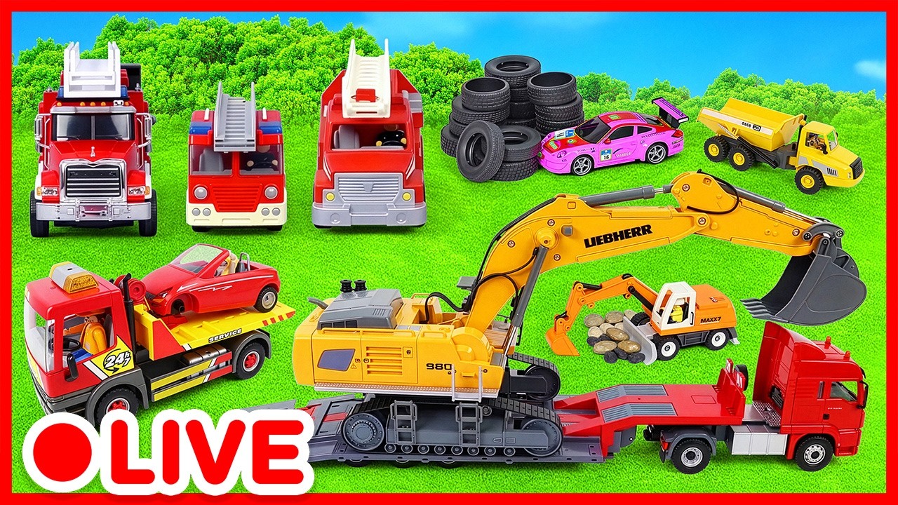 🔴 LIVE! Excavators & Firetrucks rescue mission | Cars for toddlers | Cartoon for kids | Kidibli