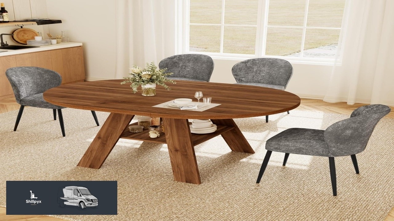HIPIHOM Extendable Round Dining Table Set for 4 43" 59" Kitchen Table ...