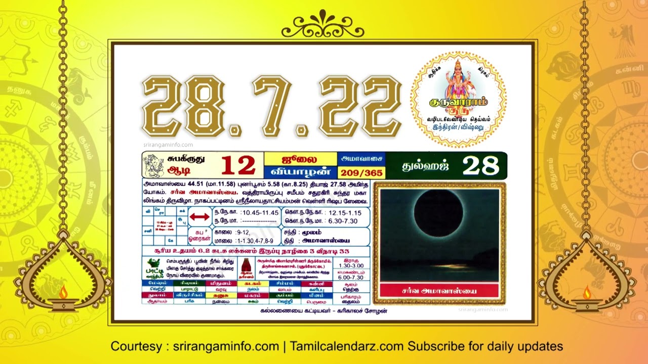 Aadi Amavasai 2022, Today Rasi palan, 28 July 2022 Tamil Calendar