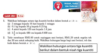 KSSM Matematik Tingkatan 1 Bab 4 Nisbah kadar dan kadaran latih diri 4.1a  buku teks form 1