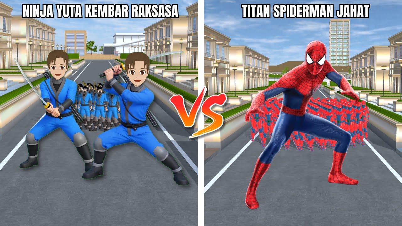 EXPERIMEN NINJA YUTA KEMBAR RAKSASA VS PASUKAN 100 TITAN SPIDERMAN JAHAT RAKSASA!!😱 Sakura