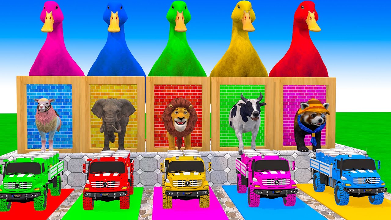 Long Slide Game With Cow Elephant Lion Panda Sheep - 3d Animal Game   - Funny 3d Animals