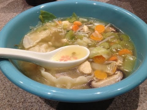 Home made wonton soup using knorr wonton soup base and potstickers